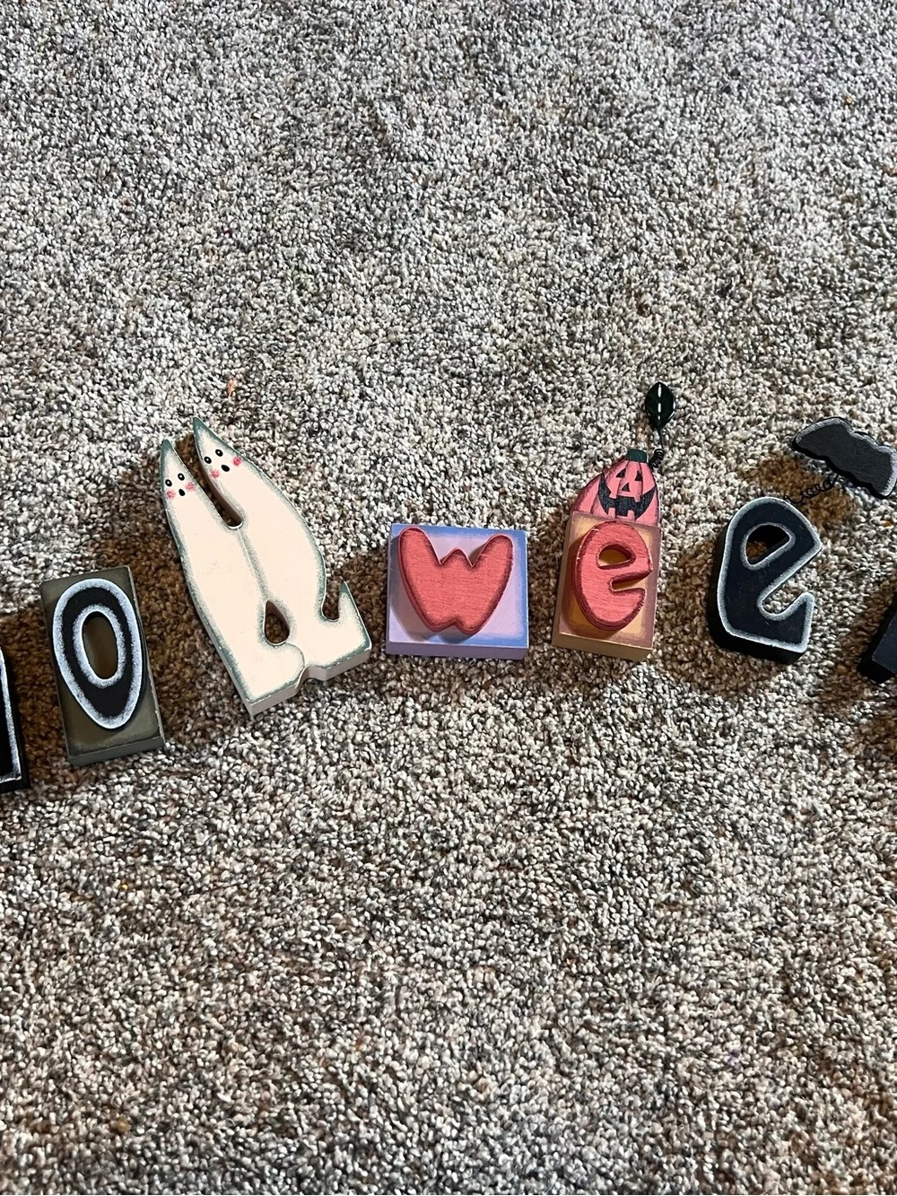 Happy Halloween Primitive Wood Block Ghost Decor Set